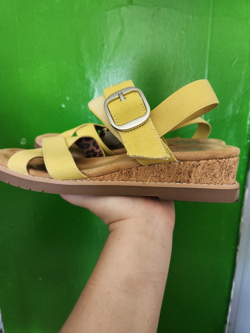 Skechers Yellow Cork Wedge Sandals with Buckle